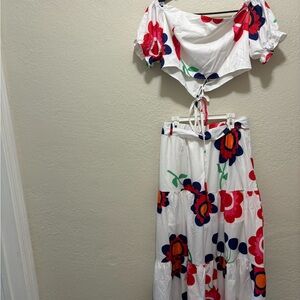 Floral Two-Piece Set with Red and Blue Flowers